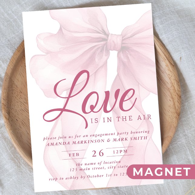 Love Is In The Air Bow Mauve Engagement Party Magneteinladung (Von Creator hochgeladen)