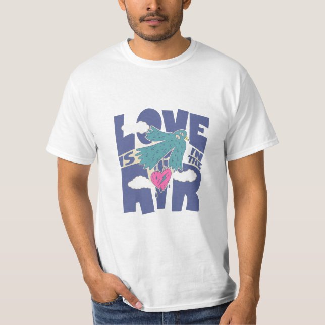 Love Is In The Air – Cute Bird & Heart Romantic T-Shirt (Vorderseite)