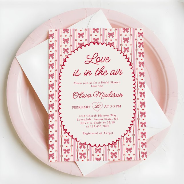 Love Is In The Air Valentine Bow Bridal Shower Einladung (Von Creator hochgeladen)