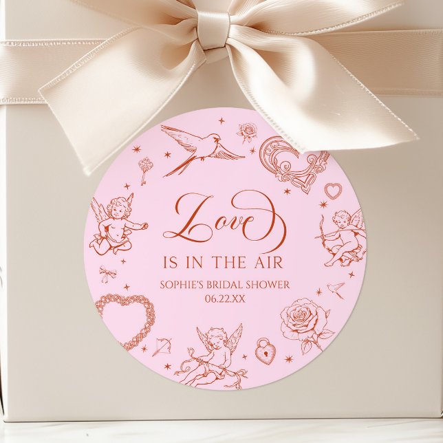 Love Is In The Air Valentine's Day Bridal Shower Runder Aufkleber (Von Creator hochgeladen)