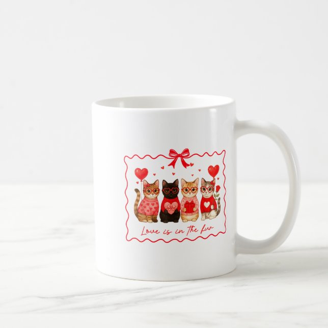 Love Is In The Fur Cat Lovers Valentines Cute Cats Kaffeetasse (Rechts)