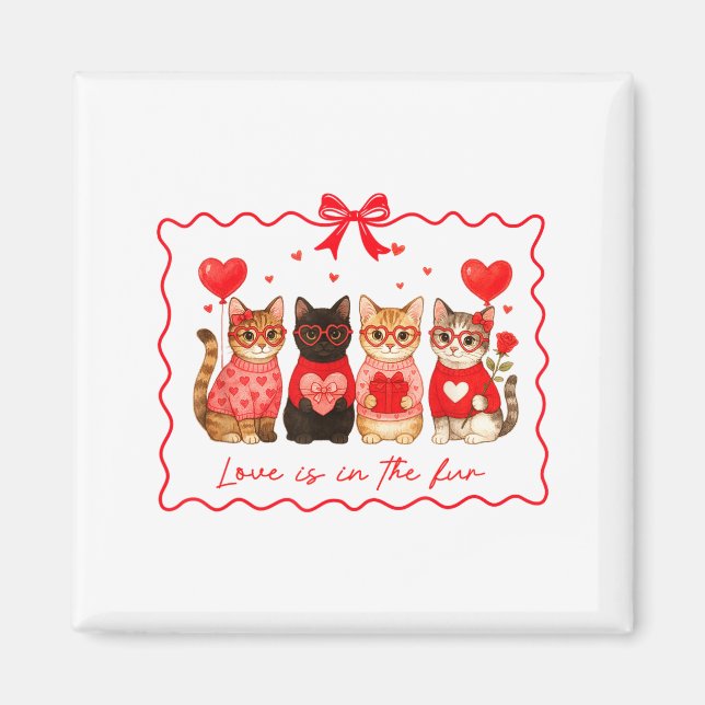 Love Is In The Fur Cat Lovers Valentines Cute Cats Magnet (Vorne)