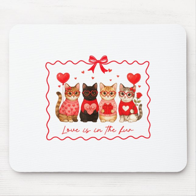 Love Is In The Fur Cat Lovers Valentines Cute Cats Mousepad (Vorne)