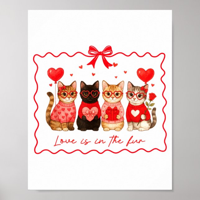 Love Is In The Fur Cat Lovers Valentines Cute Cats Poster (Vorne)