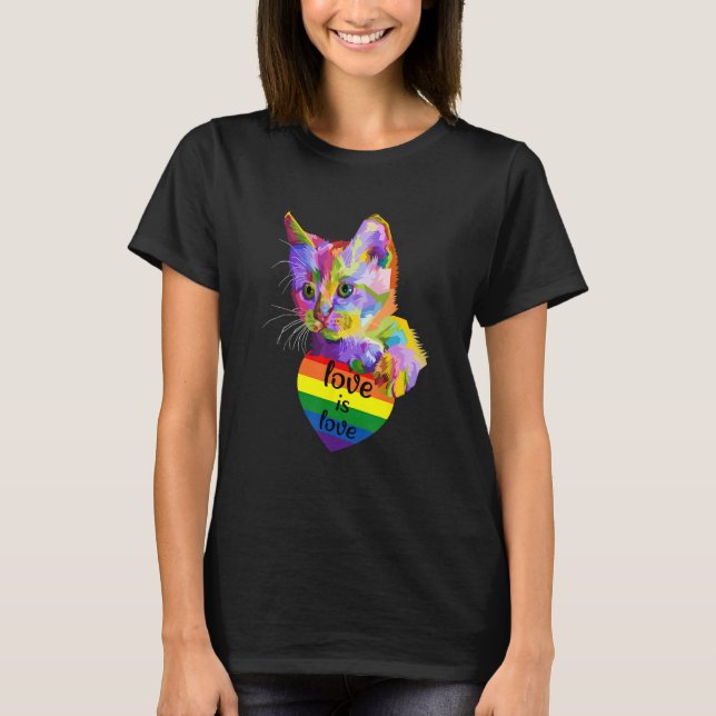Love Is Love Cat LGBT Flag Gay Pride Month Rainbow T-Shirt (Vorderseite)