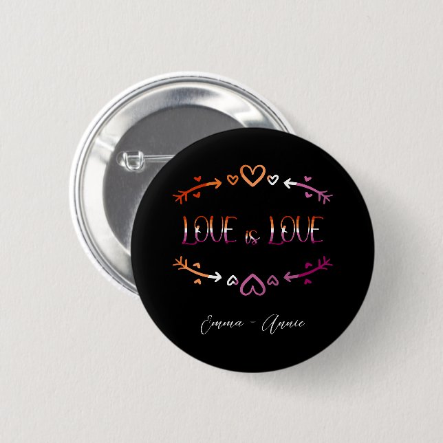 Love is Love Pride Monat Lesben-Paar-Button Button (Vorne & Hinten)