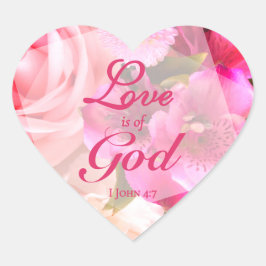 Love is of God Fuchsia Florals Herz-Aufkleber