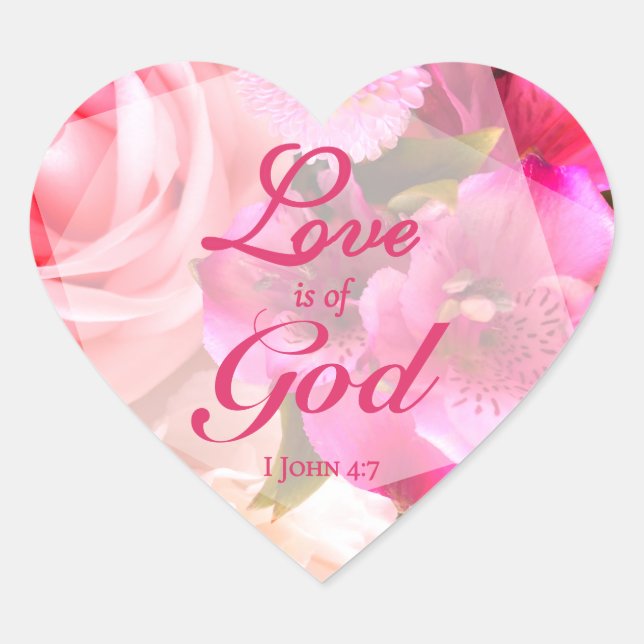Love is of God Fuchsia Florals Herz-Aufkleber (Vorderseite)