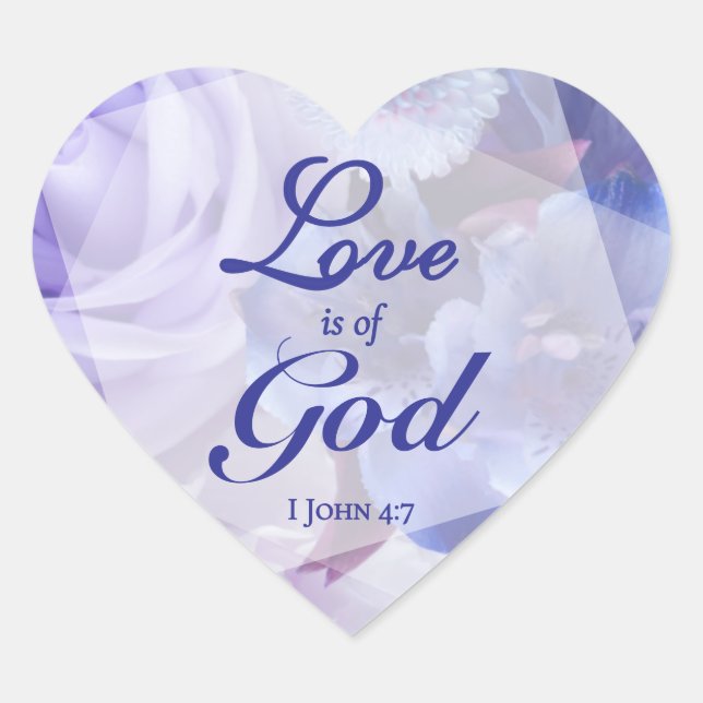 Love is of God Violet Blue Florals Herz-Aufkleber (Vorderseite)