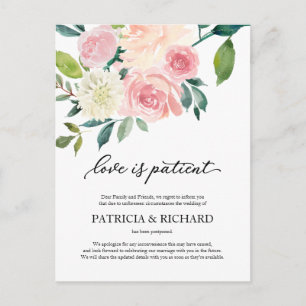 Love Is Patient Blush Florale Hochzeit Verschiebun Postkarte