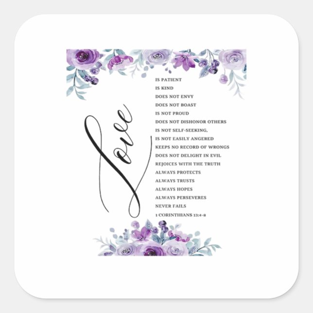 Love Is Patient Kind Does Not Envy Bible Verse Cla Quadratischer Aufkleber (Vorderseite)