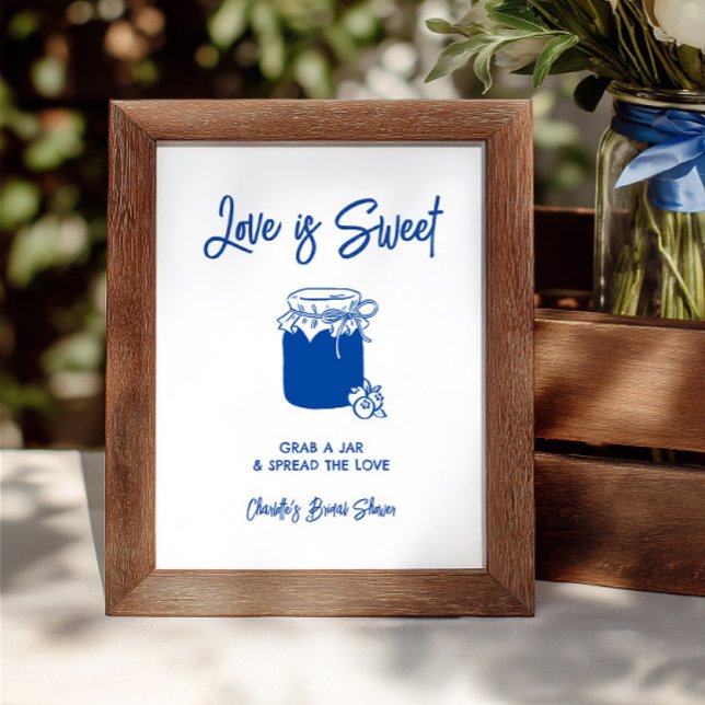 Love Is Sweet Blue Hochzeits-Jam-Bar-Schild (Love Is Sweet Blue Bridal Shower Jam Bar Sign)
