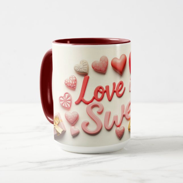 Love Is Sweet Chocolate Valentine Heart Tasse (Vorderseite Links)