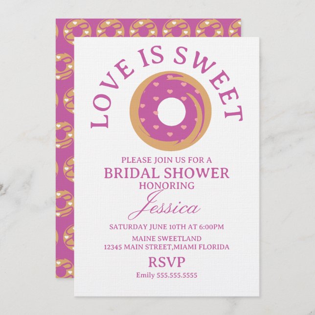 Love is sweet donut with hearts Bridal Shower Einladung (Vorne/Hinten)