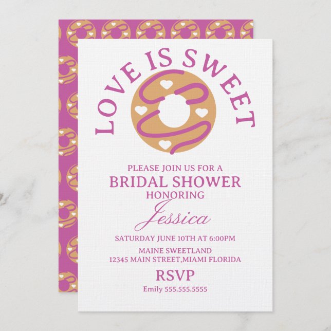Love is sweet donut with hearts Bridal Shower Einladung (Vorne/Hinten)