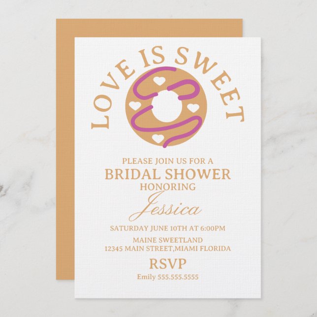 Love is sweet donut with hearts Bridal Shower Einladung (Vorne/Hinten)