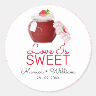 Love Is Sweet Erdbeermarmelade   Hochzeit Runder Aufkleber