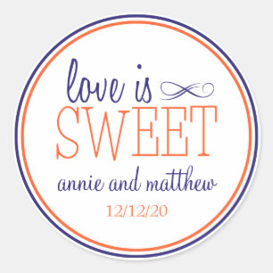 Love is Sweet Labels (Navy Blue / Orange) Runder Aufkleber