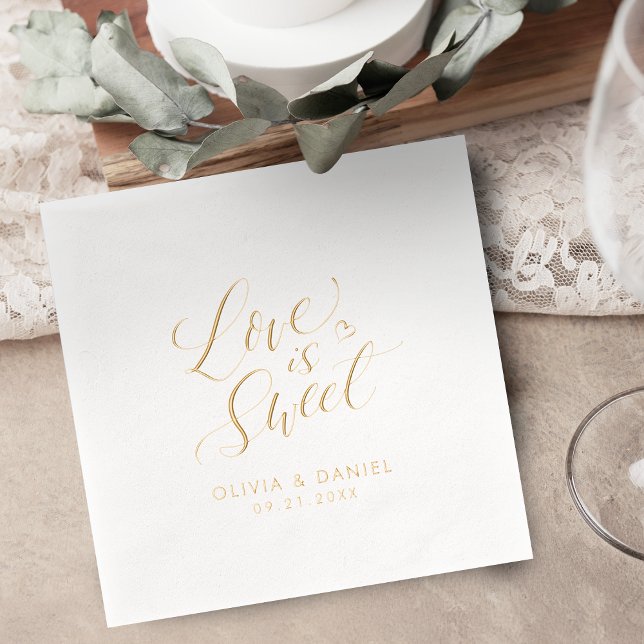 "love is sweet" modern calligraphy wedding servietten mit folie ("love is sweet" modern calligraphy wedding foil napkins)