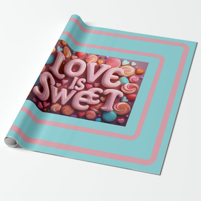 Love Is Sweet Valentine Wedding Typography Geschenkpapier (Ungerollt)