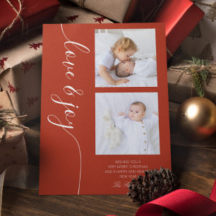 Love & Joy Zwei-Foto-Familien-Weihnachts-Terrakott Feiertagskarte