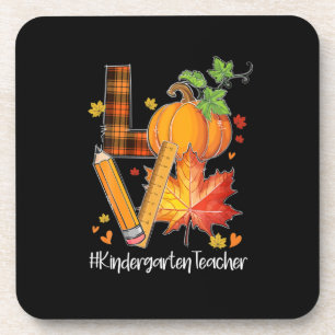 LOVE Kindergarten Teacher Fall Leaves Autumn Getränkeuntersetzer