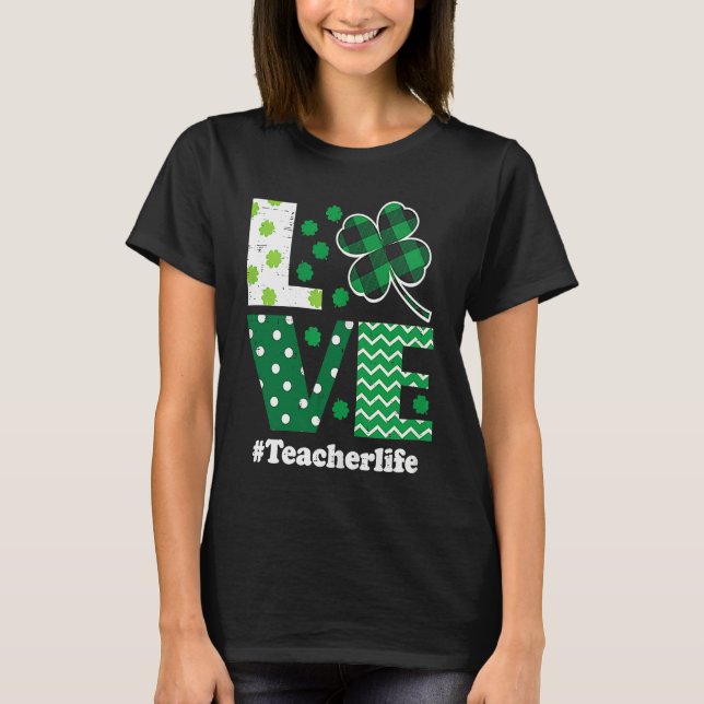 Love Leopard Shamrock Teacher Life St Patrick Day  T-Shirt (Vorderseite)