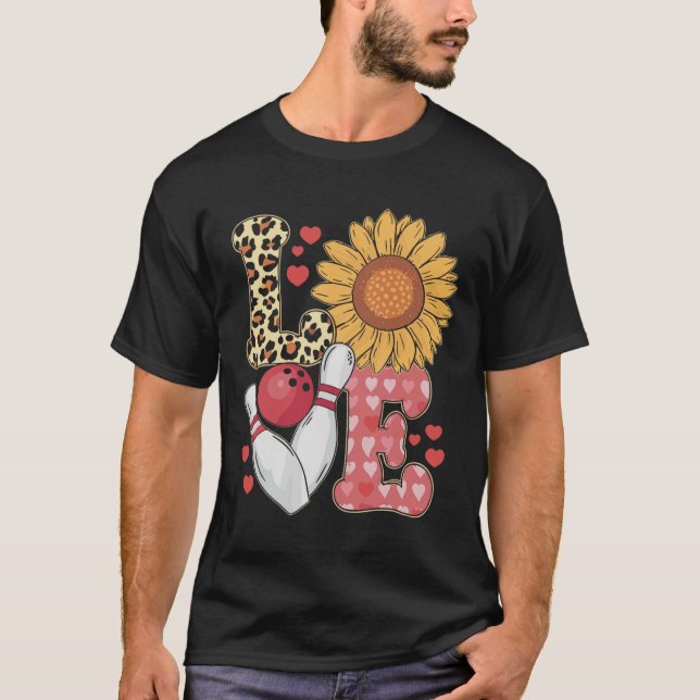 Love Leopard Sunflower Bowling Valentine Bowling P T-Shirt (Vorderseite)