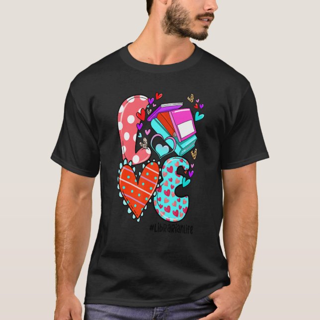LOVE Librarian Life Leopard Heart Valentine's Day  T-Shirt (Vorderseite)
