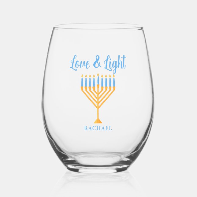 Love & Light Personalized Hanukkah Menorah Gift Weinglas Ohne Stiel (Vorderseite)