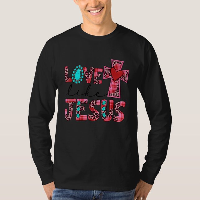 Love Like Jesus Pink Leopard Plaid Christian Valen T-Shirt (Vorderseite)