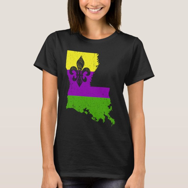 Love Mardi Gras Crawfish New Orleans Louisiana Map T-Shirt (Vorderseite)