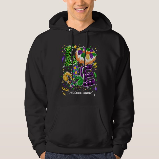 Love Mardi Gras First Grade Teacher Party Festival Hoodie (Vorderseite)