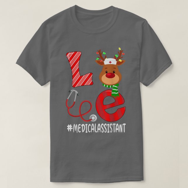 Love Medical Assistant Christmas Candy Cane Reinde T-Shirt (Design vorne)