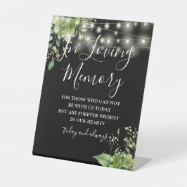 Love Memory Black Greenery String Lights Hochzeit Sockelschild