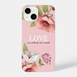 Love Message with Pink Flowers Custom iPhone 14 Hülle