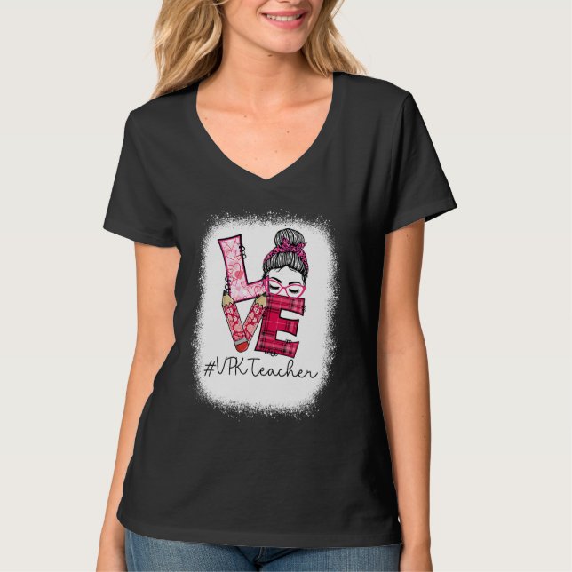 Love Messy Bun VPK Teacher Squad Valentine's Day M T-Shirt (Vorderseite)