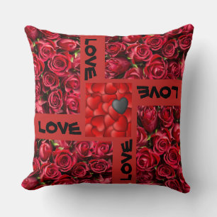 "LOVE" mit Rosen und Herzen Wurfkissen Kissen