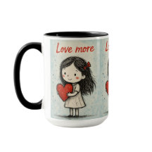 Love More Cute Heart Illustration Mug | Sweet gift