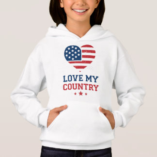 Love My Country Patriotic Heart USA Flag Vintage Hoodie
