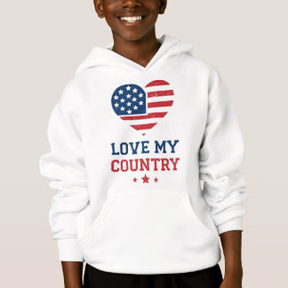 Love My Country Patriotic Heart USA Flag Vintage Hoodie