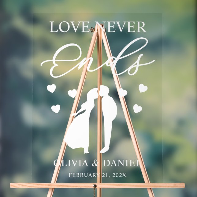 Love Never Ends Personalized Wedding Acrylschild (Neutral)
