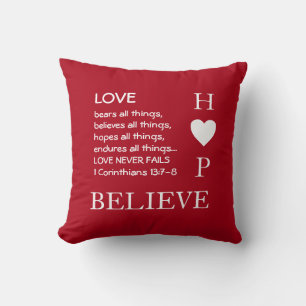 Love Never Fails LOVE HOPE BELIEVE Christian Kissen