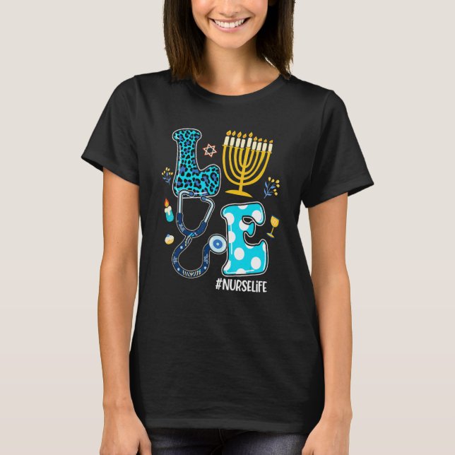 Love Nurse Hanukkah Jewish Nurses Chanukah PJs Paj T-Shirt (Vorderseite)