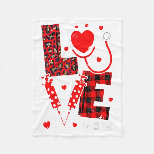 Love Nurse Life Valentine Day Leopard Plaid Red He Fleecedecke (Vorderseite)