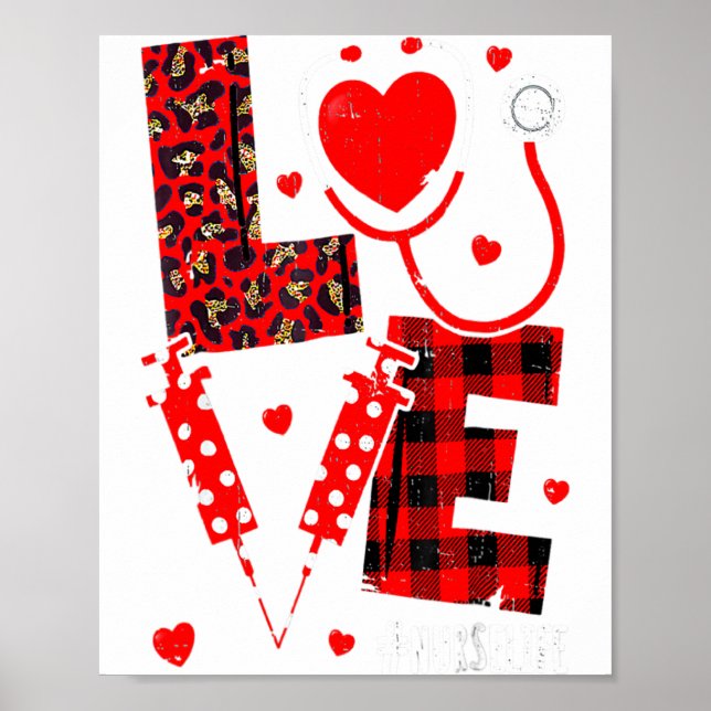 Love Nurse Life Valentine Day Leopard Plaid Red He Poster (Vorne)