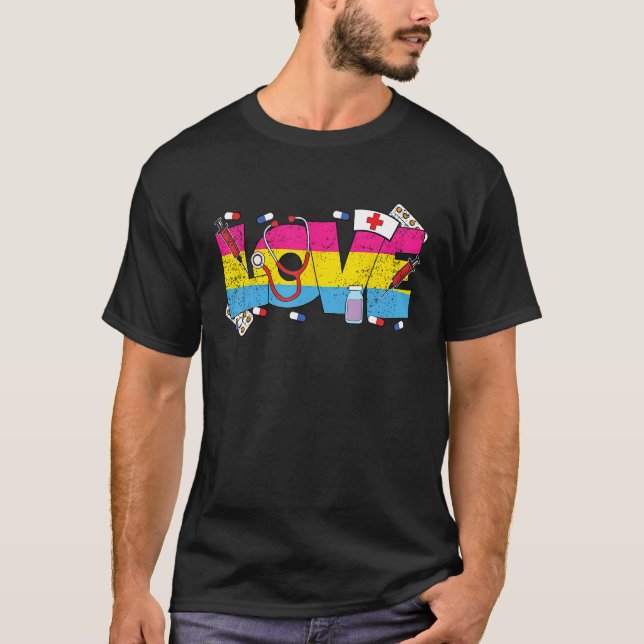 Love Nurse Pansexual LGBT Q Pride Flag RN LPN Nurs T-Shirt (Vorderseite)