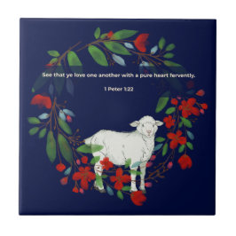 Love One Another | Lamb & Floral Ceramic Tile Fliese