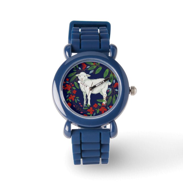 Love One Another | Lamb & Floral Kids Watch Armbanduhr (Vorderseite)