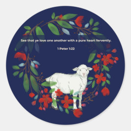 Love One Another | Lamb & Floral Round Sticker